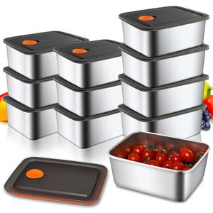 10 Set Stainless Steel Food Storage Containers with Lids, Reusable Metal Meal Prep Containers, Leak-Proof Stackable Storage Boxes, Dishwasher and Freezer Safe, Durable Bento Snack Boxes(20oz)