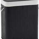 GarveeHome Folding Bamboo Laundry Hamper with Lid, 27.5 Gallon Wooden Laundry Basket with Washable Liner Bag, Slim Clothes Storage Hamper for Small Bedrooms Apartments Dorms (Black - Rectangle), 20.47x12.60x24.80 inches