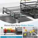 2 Tier Dish Drying Rack, Large Extendable Dish Racks for Kitchen Counter or Over Sink, Dishrack with Drainboard, 2-in-1 Anti-Rust Stainless Steel Dish Drainer with Utensil Holder & Cup Holder (Black)