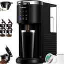 Single Serve Coffee Machine, 3 in 1 Pod Coffee Maker for K Cup Pods & Ground Coffee & Teas, 6 to 14oz Brew Sizes, with Stainless Steel Interior Thermal Travel Mug, Black