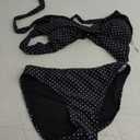 Women's Mid Rise Bikini Suit Halter Neck V Tie Push Up Front Classic Polka Dot Two Swimsuit, S
