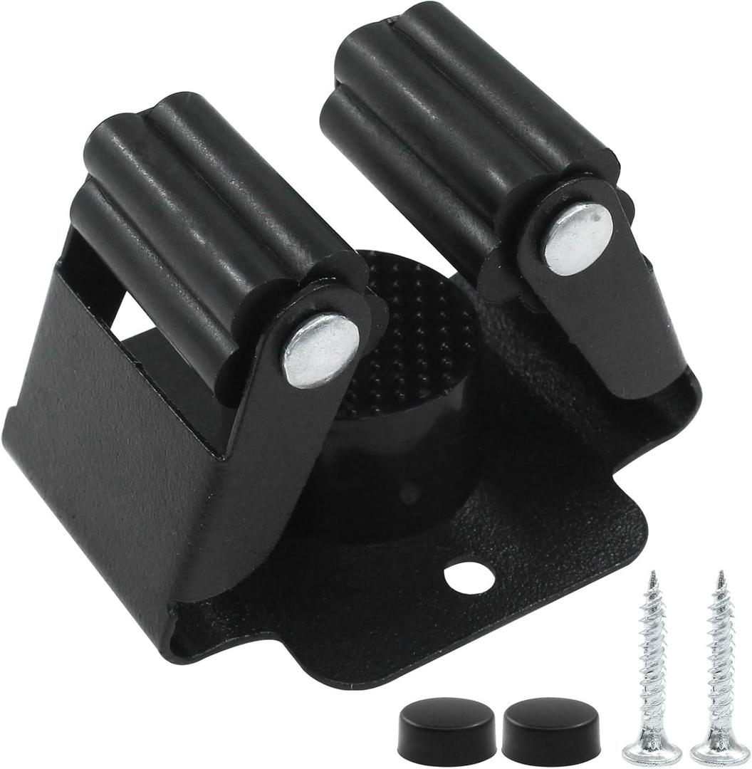 Hordion 12 Pack Broom Holder Wall Mount, Stainless Steel Mop Hanger Heavy Duty Garden Tool Organizer Wall Mounted Utility Rack with Screws, Black