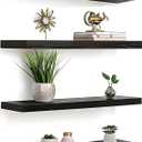 Black Wood Floating Shelves for Wall Rustic Wall Shelf for Bedroom Living Room Set of 4 (17 Inch)