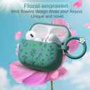 for AirPods Pro 3 Case (2025) DamonLight Floral Engraved Shockproof Protective Soft Silicone Case Cover with Cleaning Pen and Floral Keychain for Apple Airpods Pro 3rd Generation (Forest Green)