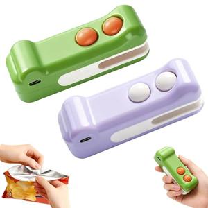2 in 1 Mini Bag Sealer with Cutter and Magnet,Portable Handheld Rechargeable Heat Sealer, Crocodile Design Portable Sealing Machine Small Package Sealer for Chip Snack & Food Storage Travel(2pcs)