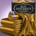 DECOLURE Satin Bed Sheets - 3 Piece Luxury Silky Twin Size Bedding Set - Softer Than Silk, Wrinkle-Free with 15” Deep Pocket Fitted Sheet, Perfect for Hair & Skin, Gifts for Women (Gold)
