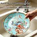 12-Piece Bone China Dinnerware Set for 4, Vintage Turquoise Peacock Floral Plates and Bowls with Hand-Painted Gold Trim, Oriental Tableware, Dishwasher Safe for Daily & Formal Occasions