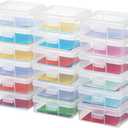 novelinks Stackable Plastic Clear Storage Box Containers with Latching Lid - Art Craft Supply Organizer Storage Containers for Pencil Box, Crayon, Beads, Jewelry (18 Pack Small -Clear)