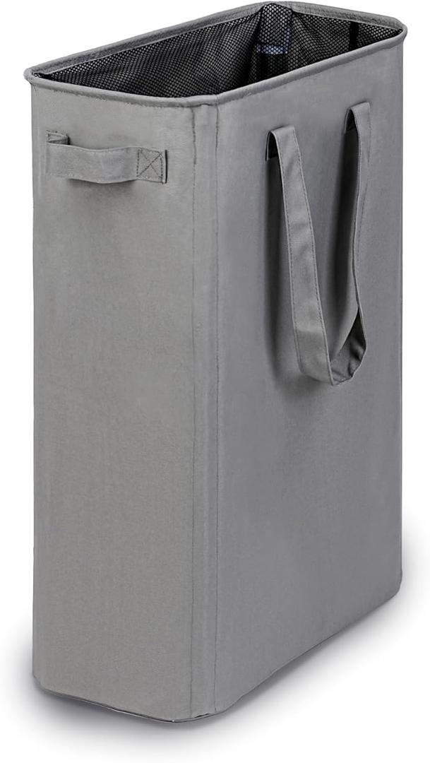 Slim Laundry Basket, Narrow Laundry Hamper with Handles, Collapsible Dirty Clothes Hamper, Tall Laundry Bin for Laundry Room, Dorm and Bedroom, 12.7 Gallons(48L) Grey