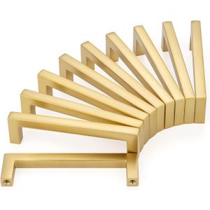 KOOFIZO Solid Square Bar Cabinet Handle - Brushed Gold Furniture Pull, 3 Inch/76mm Screwhole Distance, 10-Pack for Kitchen Cupboard Door, Bedroom Dresser Drawer, Bathroom Wardrobe Hardware