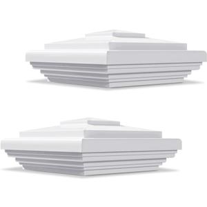 VIVIDA 5" Vinyl Post Cap (Actual 5" x 5"), Pyramid New England Post Caps, PVC Square Fence Top Cover, for Vinyl Fences, Mailboxes & Decks, White, 2 Pack