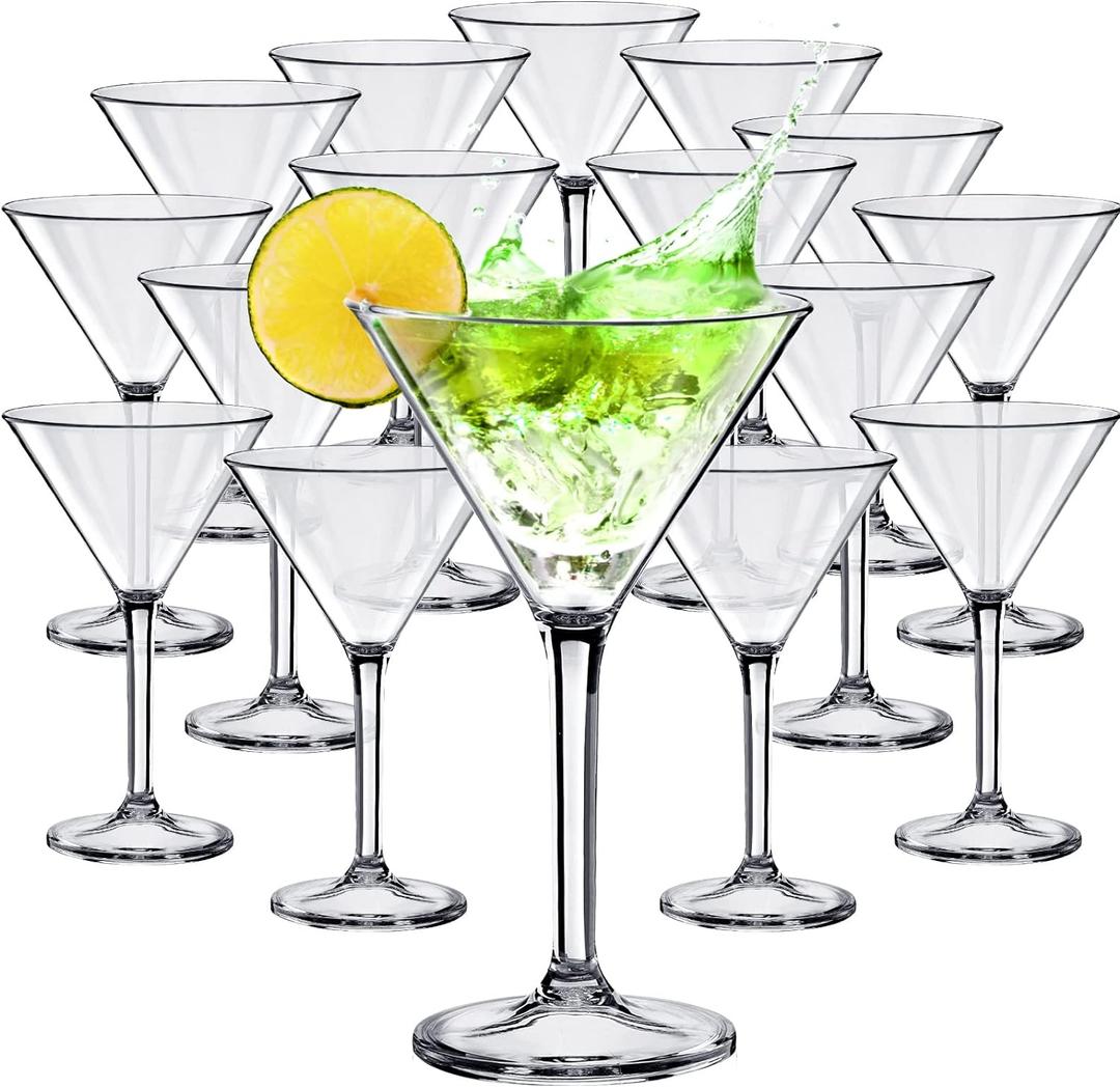 Patelai 20 Pcs 10 oz Unbreakable Martini Glasses Set Disposable Plastic Martini Glasses Clear Stemmed Cocktail Cups Drinkware for Mousse Home Bar Restaurant Wedding Gift Festival Party Supplies