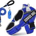 Neck Padded Dog Vest Harness and Leash Set, No Pull Adjustable Service Pet Harness with 8 Dog Patches, Reflective in Training Easy Control Pet Vest with 5ft Dog Leash for Small Dogs