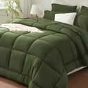 SunStyle Home Olive Green Full/Queen Comforter Set - 7 Pieces Bed in a Bag, Lightweight Goose Down Alternative Bedding Sets with All Season Comforter, 1 Flat Sheet, 1 Fitted Sheet, 4 Pillowcases