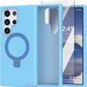 ACKETBOX Magnetic Designed for Samsung Galaxy S23 Ultra Case,with Screen Protector+Kickstand,Shockproof Protective Phone Cover,Case for Galaxy S23 Ultra 5G 6.8" Light Blue