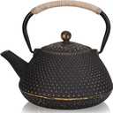 Cast Iron Teapot, 25 oz (750 ml) Japanese Tetsubin Tea Pot with Infuser for Stovetop Safe, Tea Kettle with Enameled Interior for Loose Leaf Tea and Tea Bags (Golden)