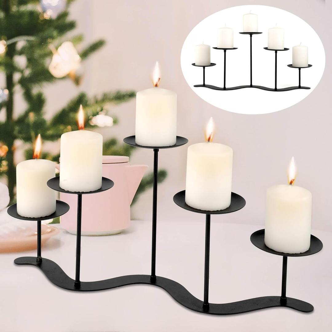 Iron Candle Holder Fireplace: 5 Metal Candelabra Centerpiece Decor - Candle Holder Stand for Candelabra Pillar Candles