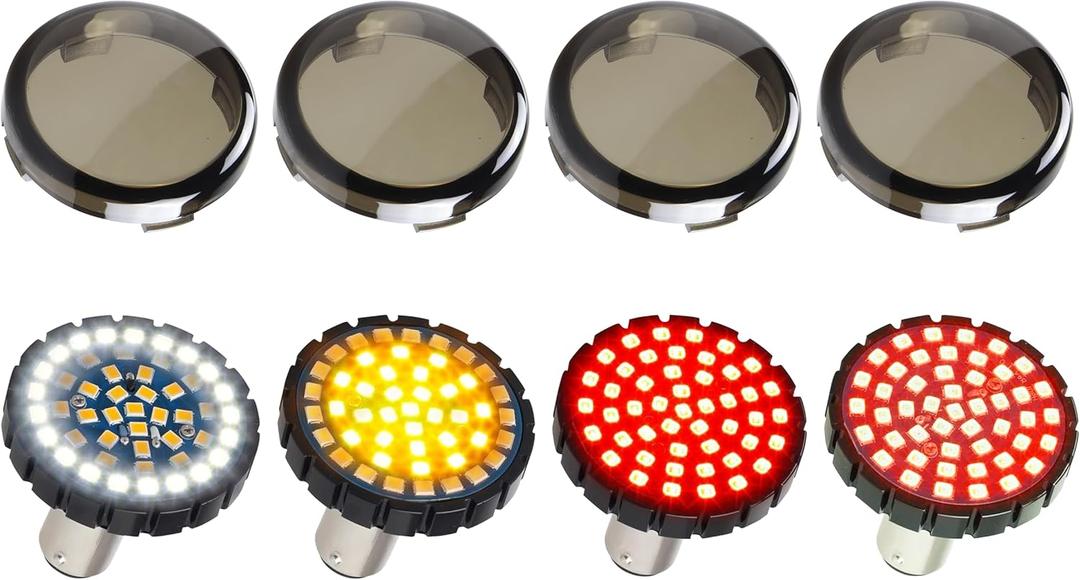 Smoked 1157 Front Rear LED Turn Signals 2'' Bullet Brake Taillights Motorcycle Running Lights Compatible with Harley Road Glide Dyna Softail Sportster Street Glide Road King Iron 883