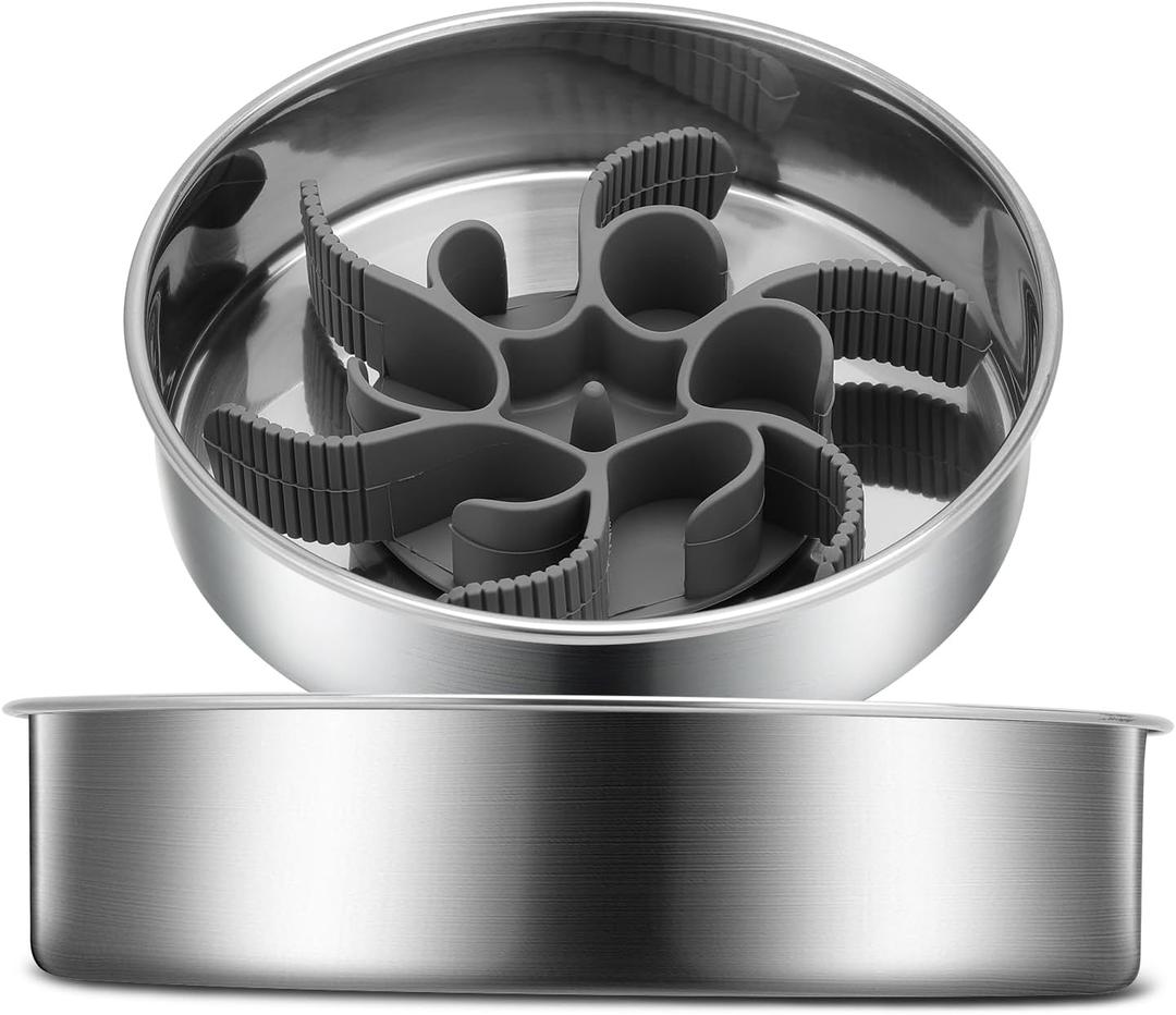 2-in-1 Slow Feeder Dog Bowls, Stainless Steel Pet Bowls with Silicone Slow Feeder Insert, Removable Non-Slip Rubber Base for Small, Medium, and Large Dogs to Slow Down Eating (Large Breed)