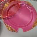 102PCS Clear Hot Pink Plastic Plates - Pink Disposable Plate with Gold Rim - Hot Pink Party Plates Include 51PCS 7.5inch Dessert & 10.25inch Dinner Plate for Wedding Birthday Party Mothers Day