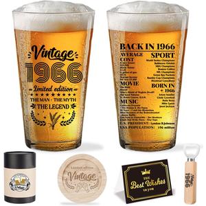 60th Birthday Gifts for Men 60 Year Old Birthday Gifts Vintage 1966 Beer Drinking Glass Cool 60th Birthday Gifts Happy Anniversary 60th Birthday Party Supplies Decorations (1965)