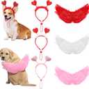 6 Pcs Valentine's Day Dog Sweet Outfits Set Angel Costume with Wings, Heart Headbands Love Themed Dog Outfits for Valentine's Party Decorations