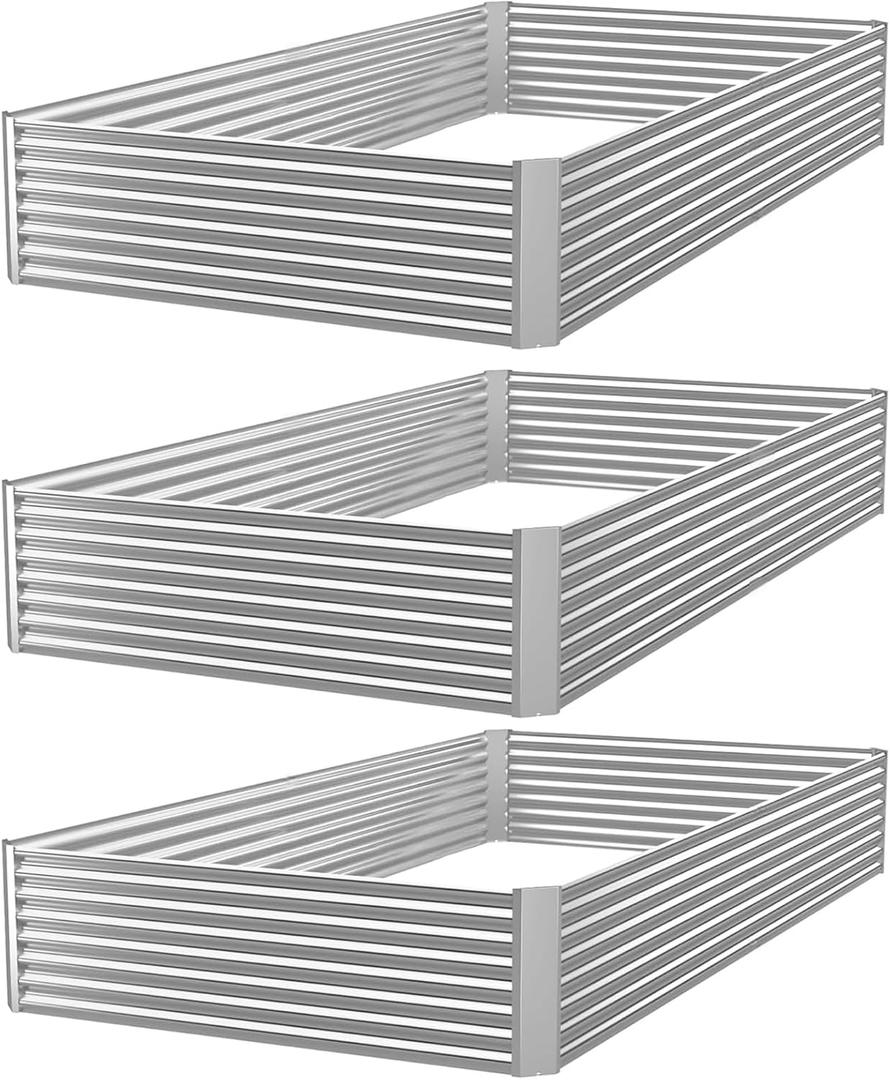 3pcs Galvanized Raised Garden Bed Outdoor, Above Ground Garden Bed for Vegetable, Metal Raised Beds for Flower, Steel Raised Beds for Gardening - 4x2ft