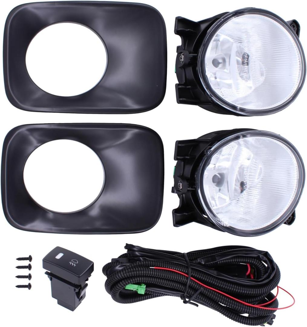 MOTOKU Pair Fog Light and Fog Lamp Bezel Cover Panel Trim Kit for Honda Pilot 2009-2011 Left Driver and Right Passenger Side with Switch Wire Harness