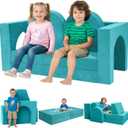 Fvkind 10Pcs Modular Kids Play Couch with Foam and Washable Cover Teal Blue | Foam Kids Play Couch for Playroom, Convertible Sectional Toddler Sofa, Multifunctional kids Sofa Building Fort for Boys Girls