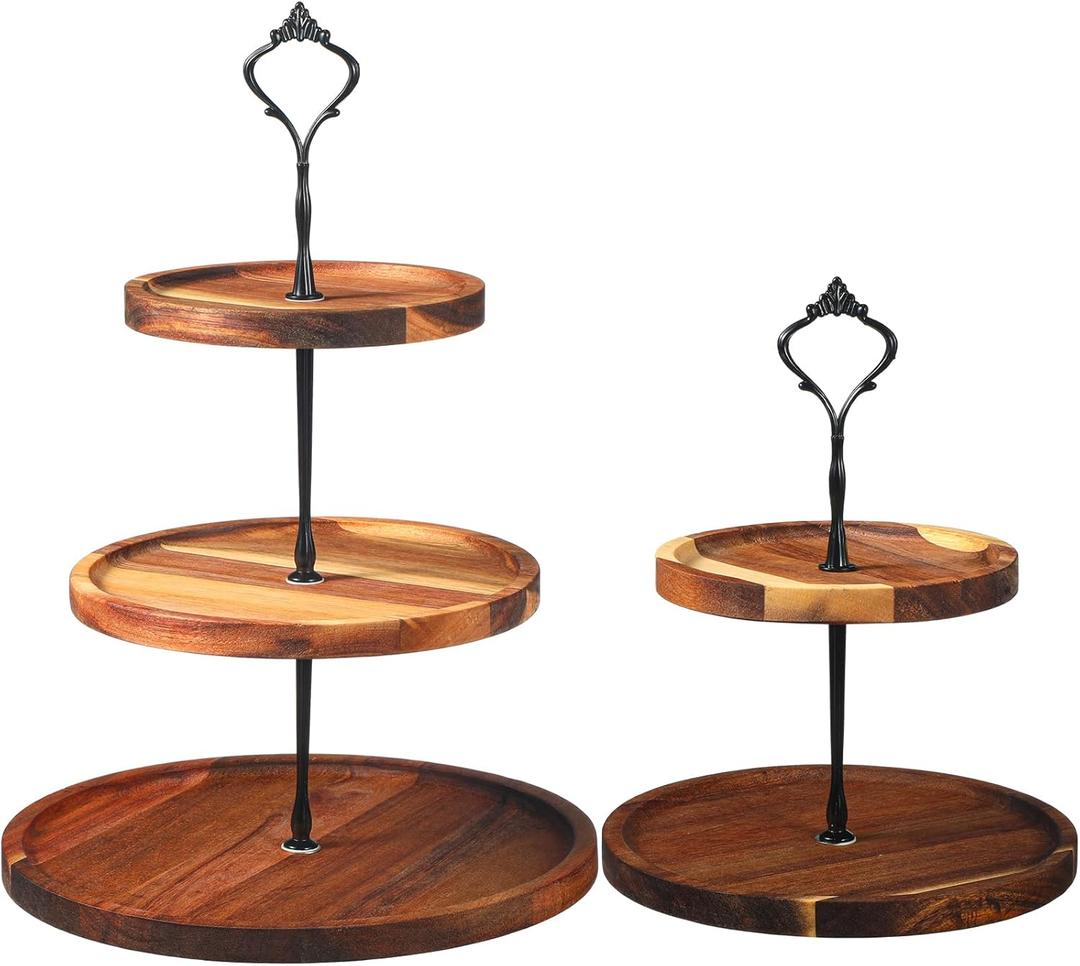 Maitys 2 Pack Wooden Cupcake Stand Rustic Cupcake Tower 3 Tier 2 Tier Holder Farmhouse Tiered Serving Tray Food Display Stands for Dessert Tea Party Wedding Birthday Kitchen Table Decorations