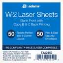 Adams W2 Forms Kit - Blank, 2023, 4-Up Employee Copies with B & C Instructions on Back - Laser/Inkjet Forms, Self Seal Envelopes, 50 Pack (TXA2450)