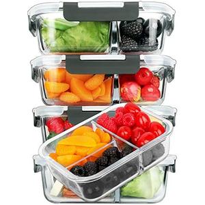 M MCIRCO [5-Pack, 36 oz] Glass Meal Prep Containers 3 Compartment with Lids, Glass Lunch Containers,Food Prep Lunch Box,Bento Box,Microwave, Oven, Freezer, Dishwasher (4.5 Cups)