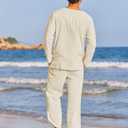 COOFANDY Men's 2 Pieces Cotton Linen Set Henley Shirt Long Sleeve and Casual Beach Pants Summer Yoga Outfits (Beige)