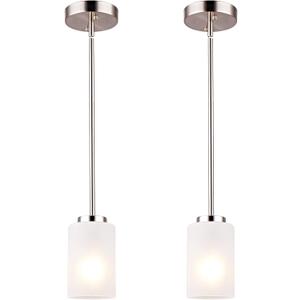 1-Light Mini Pendant Light Fixtures, Industrial Chandelier Hanging Ceiling Light with Opal White Shades, Adjustable Height, Brushed Nickel Pendant Lighting for Kitchen Bedroom Hallway, 2 Pack