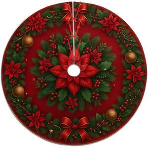 Christmas Tree Skirt 36 inch, Christmas Holly Bow Classic Xmas Tree Skirt Mat for New Year Holiday Christmas Party Decorations