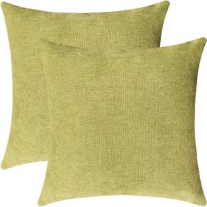 Jeneoo Decorative Grass Green Throw Pillow Covers Square Chenille Comfy Solid Cushion Couch Cases for Home Livingroom Sofa Decor (Set of 2, 18 x 18 Inches)