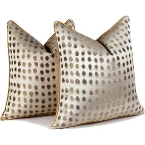 Gold Abstract Throw Pillow Covers 18x18 inch Set of 2 Jacquard Dot Pillow Cases Modern Decorative Cushion Covers for Sofa Couch Bed