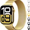 Original Stainless Steel Mesh Loop Compatible with Apple Watch Band 38mm 40mm 41mm 42mm 44mm 45mm 46mm 49mm Women Men, Magnetic Clasp Replacement Strap for iwatch Series Ultra SE 10 9 8 7 6 5 4 3 2 1 (Golden), 