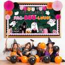 Pasimy 3D Halloween Bulletin Board Decorations Set Halloween Classroom Decor DIY Paper Fans Spooky Ghost Witch Pumpkin Cutouts Fall Border for Trick or Treat Home Office Wall Door Supplies(Classic)