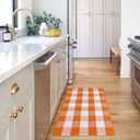 KOZYFLY Buffalo Plaid Rug 27.5x43 Inches Orange and White Checke Rug Halloween Fall Door Mat Cotton Washable Area Rugs Door Mat Outdoor Entrance for Front Porch Entryway Fall Farmhouse
