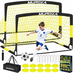 Soccer Goal, Kids Soccer Goals for Backyard Set, 2 Pack of Portable Pop Up Soccer Net with Soccer Ball, Cones, Complete Training Equipment for Youth, Toddler Outdoor Sports Games (Black Yellow)