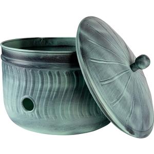 Garden Hose Holder Storage Pot with Lid 17 x 11.5" | Water Hose Container Pot Outdoor or Indoor Use | Expandable Water Hose Hider l | (Sculptors Secret Harbor Teal) - Handmade