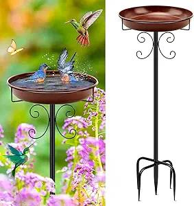 Daoeny Heavy Duty Bird Baths for Outdoors, 35In Outdoor Freestanding Birdbaths & Birdfeeder, Bird Bath Feeder Bowl with Metal Stake Garden Patio Yard Lawn Decor, Upgraded 5Pronged Base (Brown)