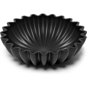Large Decorative fruit bowl for Home Decor Modern Handicraft Key Bowl for Entryway Table Ruffle Centerpiece Stylish Purse Bowl for Kitchen Counter Coffee Table(Artificial Stone Black)