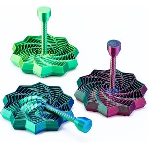 3 Pack 3D Printed Expanded Sensory Fidget Star with Handle Color Changing Spiral Fidget 3D Kinetic Star for Office Desks ADHD & Stress Relief Easter Basket Stuffers(Round,Multicolor)