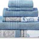 Modern Threads 6 Piece Set, 2 Bath Towels, 2 Hand Towels, 2 Washcloths Yarn Dyed Jacquard/Solid Towel Set Ophelia Blue (Medium)