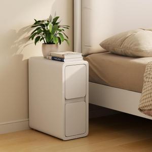 Narrow Nightstand - Narrow Bedside Table with Drawers, Wood Small Nightstand with Leather Surface for Bedroom, White - 7.9" W