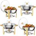 Chafing Dishes for Buffet Set: 100% Pre-Installed Chafers for Catering - Round Chafing Dish Buffet Set with Lids | Chafers and Buffet Warmers Sets | Serving Food Warmer | Chafers Servers Sets (Pack of 4)