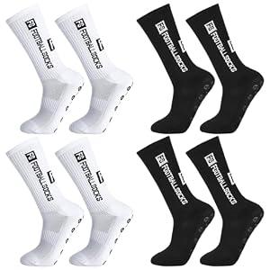 DragonflyDreams 4 Pairs Non Slip Sport Soccer Socks Anti Slip Football Unisex Athletic Sports Socks with Rubber Dots Breathable Basketball White, Black