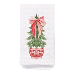 SPBL&L Chinoiserie Christmas Kitchen & Bath Towels, Red Porcelain Chinoiserie Tree Hand Towels, 16x24 Inch